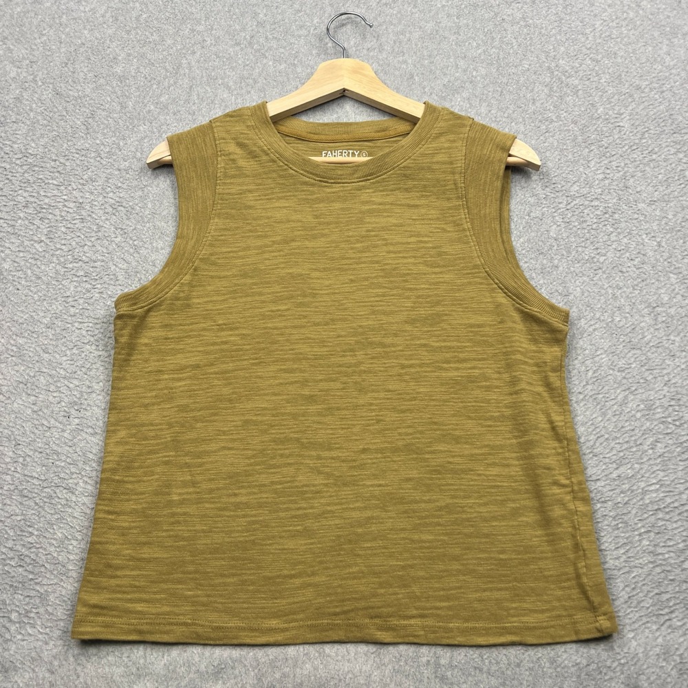 Faherty Sunwashed Slub Muscle Tank Women Small Yellow Organic Cotton Top WKU2313